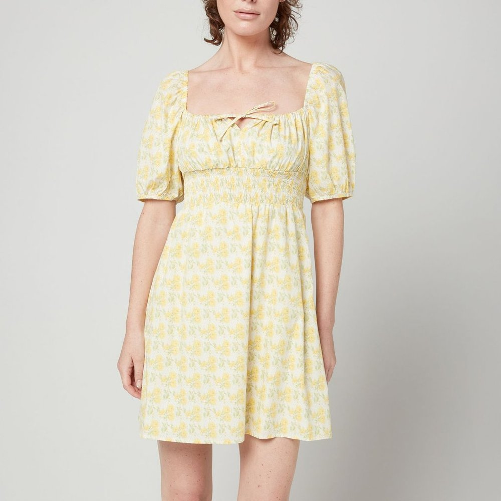 Faithfull the brand yellow floral mini dress